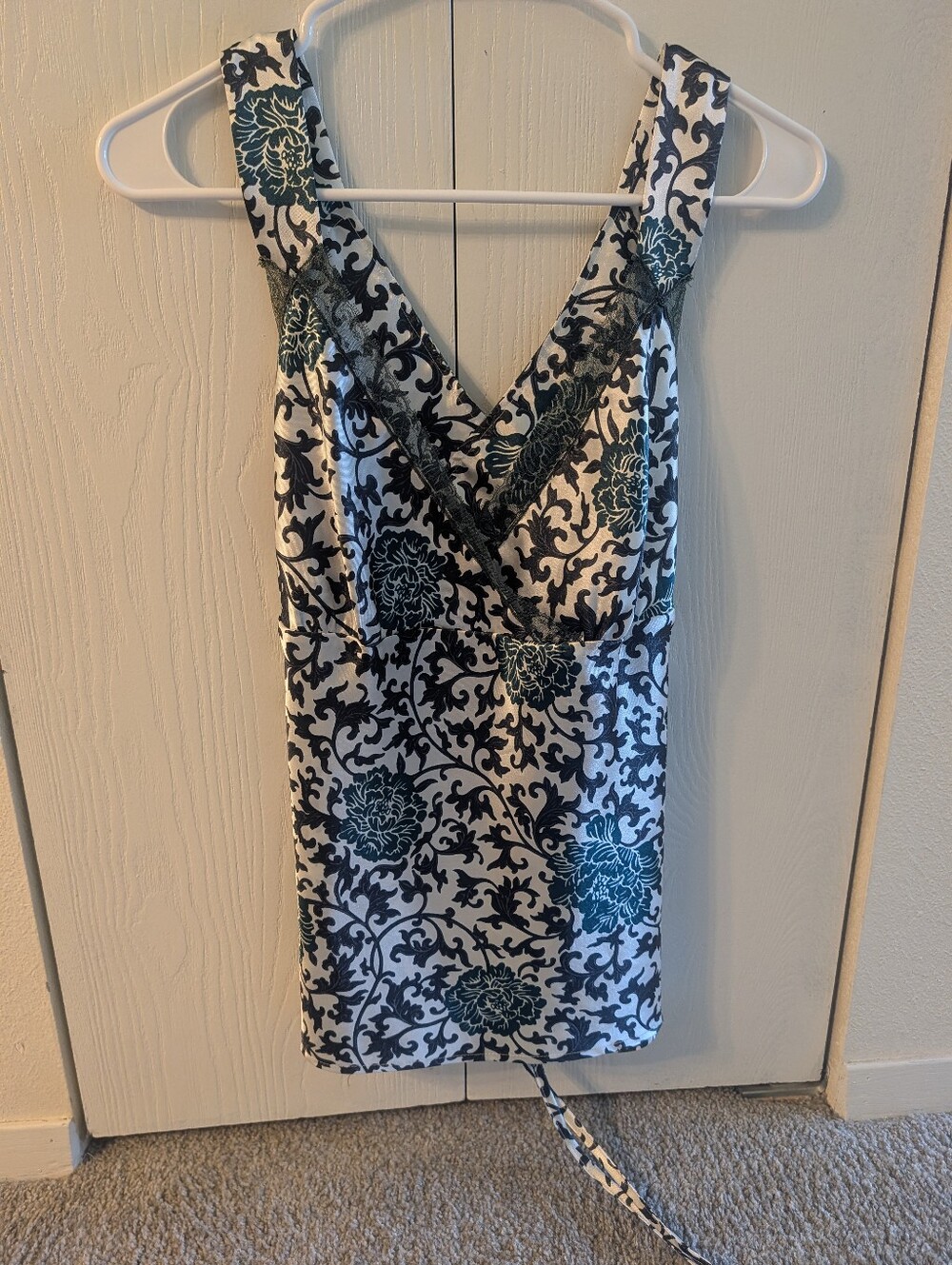 Aeropostale White Dress with Teal Floral and Black Scroll